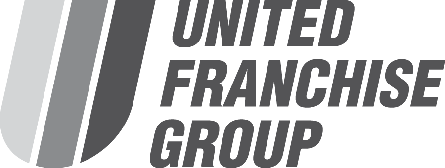 Logo of United Franchise Group with stylized vertical lines and text.